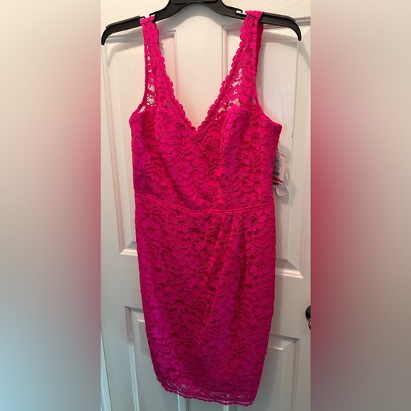 David's Bridal Pink Magenta Lace Cocktail Dress - Picture 1 of 1